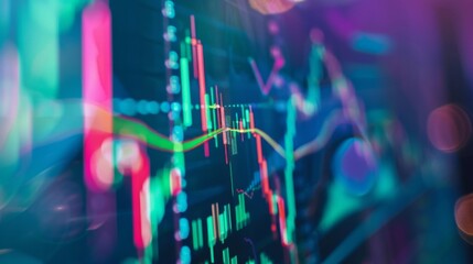 Fototapete - A close-up of stock market charts and graphs on a computer screen, illustrating the volatility and fluctuations of stock prices in real-time trading.