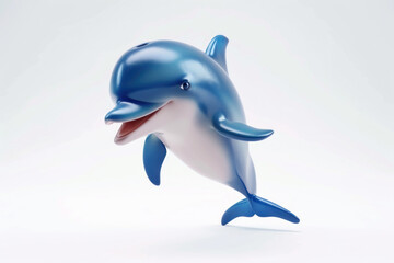 Poster - 3D render of a cute cartoon smiling blue dolphin jumping isolated on white background