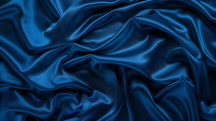 Poster - Beautiful dark blue silk satin background Soft folds on shiny fabric Luxury background with space for design Web banner Flat lay Table top view Christmas Valentines Day : Generative AI