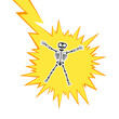 Skeleton electric shock by high voltage or lighting electrocuted caution silhouette flat style design vector illustration. A funny human skeleton had an electric shock or lightning strike.