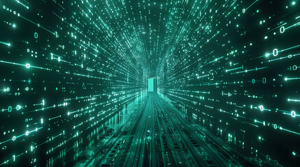 Digital Matrix Landscape With Binary Code flow