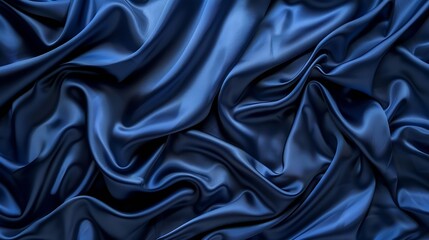 Poster - Dark blue silk satin Soft folds Fabric Navy blue luxury background Space for designWavy linesBanner WideLong Flat lay top view table Beautiful Elegant Birthday Christmas Valentines Day : Generative AI
