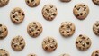 From above flat lay delicious sweet cookies with chocolate chips on table against white background in light kitchen : Generative AI