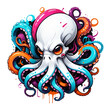 Funny octopus head with eyes and tentacles vector illustration for t-shirt