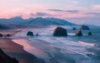 Pastel Sunset Over Sea Waves at the Beach - Relaxation, Nature's Beauty, Holiday Mood, Leisure Background, Vacation Vibes