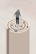 © deagreez - Vertical photo collage of astonished lonely man shrug shoulders confusion riddle long maze direction isolated on painted background