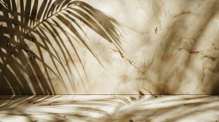 Aufkleber - Luxury marble and brown paper color background with tropical palm shadow Natural material with exotic plant shade branding layout Minimal flat lay product podium with leaf silhouette o : Generative AI