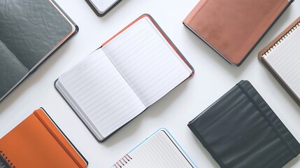 Poster - Various notebook with flat lay concept isolated on white background : Generative AI