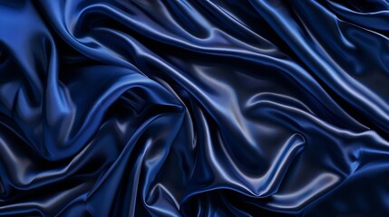 Poster - Dark blue silk satin Soft folds Fabric Navy blue luxury background Space for designWavy linesBanner WideLong Flat lay top view table Beautiful Elegant Birthday Christmas Valentines Day : Generative AI