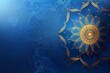 Islamic blue background featuring a prominent gold flower design.