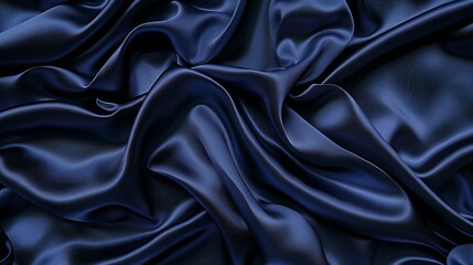 Poster - Dark blue silk satin Soft folds Fabric Navy blue luxury background Space for designWavy lines Banner Flat lay top view table Beautiful Elegant Birthday Christmas Valentines Day : Generative AI