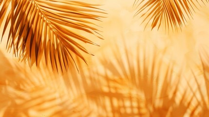 Aufkleber - Warm orange and beige summer color background with tropical palm shadow Two trend pastel paper and exotic plant shade layout Minimal flat lay with leaf silhouette overlay : Generative AI