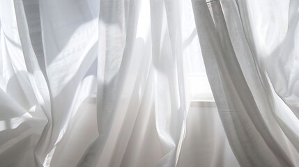 Aufkleber - Close up of a sheer white window curtains Abstract interior scene : Generative AI