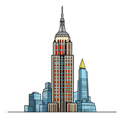 Wall Mural - Empire State Building. Empire State Building hand-drawn comic illustration. Vector doodle style cartoon illustration