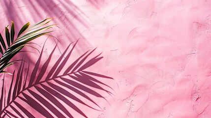 Aufkleber - Pink soft cement texture wall leaf plant shadow background Summer tropical travel beach with minimal concept Flat lay pastel color palm nature : Generative AI