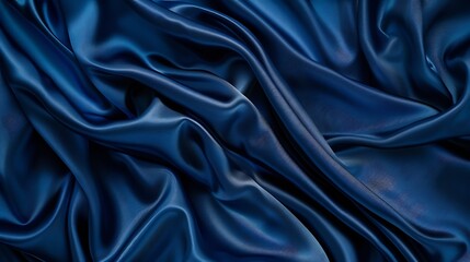 Poster - Beautiful dark blue silk satin background Soft folds on shiny fabric Luxury background with space for design Web banner Flat lay Table top view Christmas Valentines Day : Generative AI