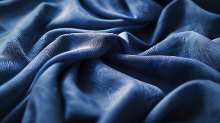 Poster - Shaped greyblue textile as background Waved blue fabric closeup : Generative AI