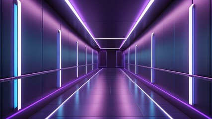 Wall Mural - illustration of abstract background of futuristic corridor with purple and blue neon lights
