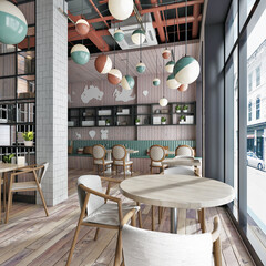 Wall Mural - 3d render of modern cafe restaurant interior