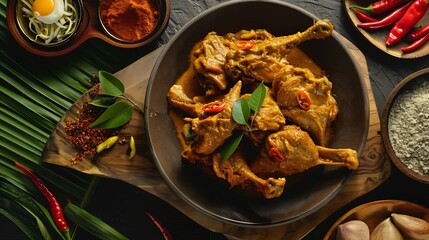 Wall Mural - Gulai tunjang or cow feet curry also called gulai kikil flat lay photo perfect for recipe article catalogue or any cooking contents traditional cuisine from West Sumatra Indonesia : Generative AI