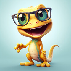 Sticker - young gecko in glasses looks happy and smile cartoon style сreated with Generative Ai