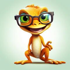 Sticker - young gecko in glasses looks happy and smile cartoon style сreated with Generative Ai