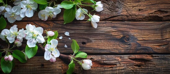  Apple blossoms on a wooden surface