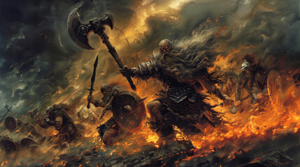 Wall Mural - fantasy army battle warrior viking medieval - by generative ai