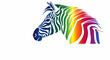 A zebra with rainbow stripes on its face. The zebra is the main focus of the image. a mascot logo of a Zebra, drawn with rainbow colors, isolated in white background, vector