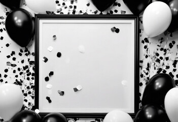 frame gifts white Black balloons  Advertising confetti mock-up copy space  business marketing blank space sale concept gift poster object balloon dark commerce consumer bl