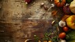 Autumn cooking background with seasonal organic vegetables on wooden table top view copy space Ingredients for autum seasonal soups and dishes : Generative AI
