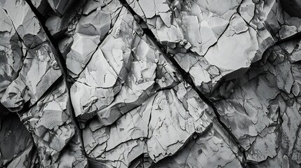 Poster - Black white rock texture Mountain surface Closeup Gray stone background with copy space for design Wide banner Panoramic : Generative AI