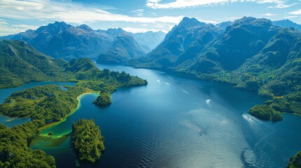 Wall Mural - Aerial view of Fiordland National Park, dramatic fjords and pristine waters
