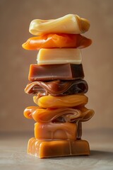 Canvas Print - A stack of assorted caramel candies in a tantalizing display.