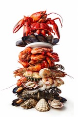 Sticker - A towering pile of various cooked seafood on a white background