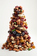 Canvas Print - A visually striking pile of assorted nuts and dried fruits against a white background.