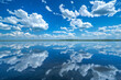 © grey - Blue sky with clouds and reflection for background