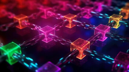 Wall Mural - A colorful grid of cubes with a blue background