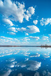 Blue sky with clouds and reflection for background