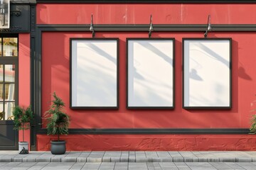Wall Mural - Store Signs. Modern Design for Signboard on Blank Exterior Wall Background