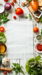 Sticker - A variety of fresh vegetables and herbs arranged around a blank white paper