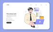 First work web banner or landing page. Career development. Youth