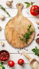 Sticker - Fresh ingredients and a wooden cutting board on a white table