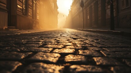 Wall Mural - Low angle view of street with historical buildings in Prague city in Czech Republic in Europe.