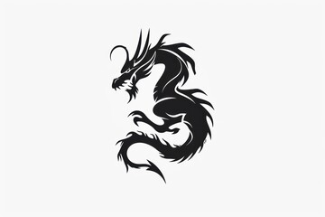 Wall Mural - Black logo stamp design over white background of Chinese zodiac dragon as the mythical animal in Eastern Asia culture.