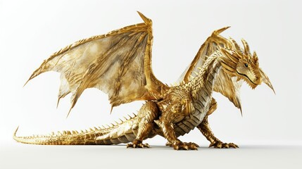Wall Mural - Golden dragon 3D rendering with details.