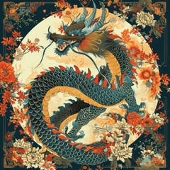 Wall Mural - Vector illustration of Chinese zodiac dragon as the mythical animal in Eastern Asia culture.