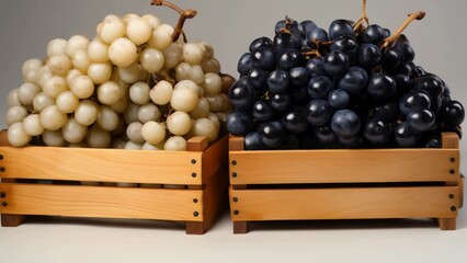 Wall Mural - Two baskets of grapes, one white and one black