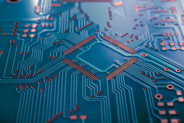 Wall Mural - blue printed circuit. layout of tracks.