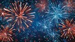Firework Display with Starry Embellishments in Red and Blue for Independence Day background.